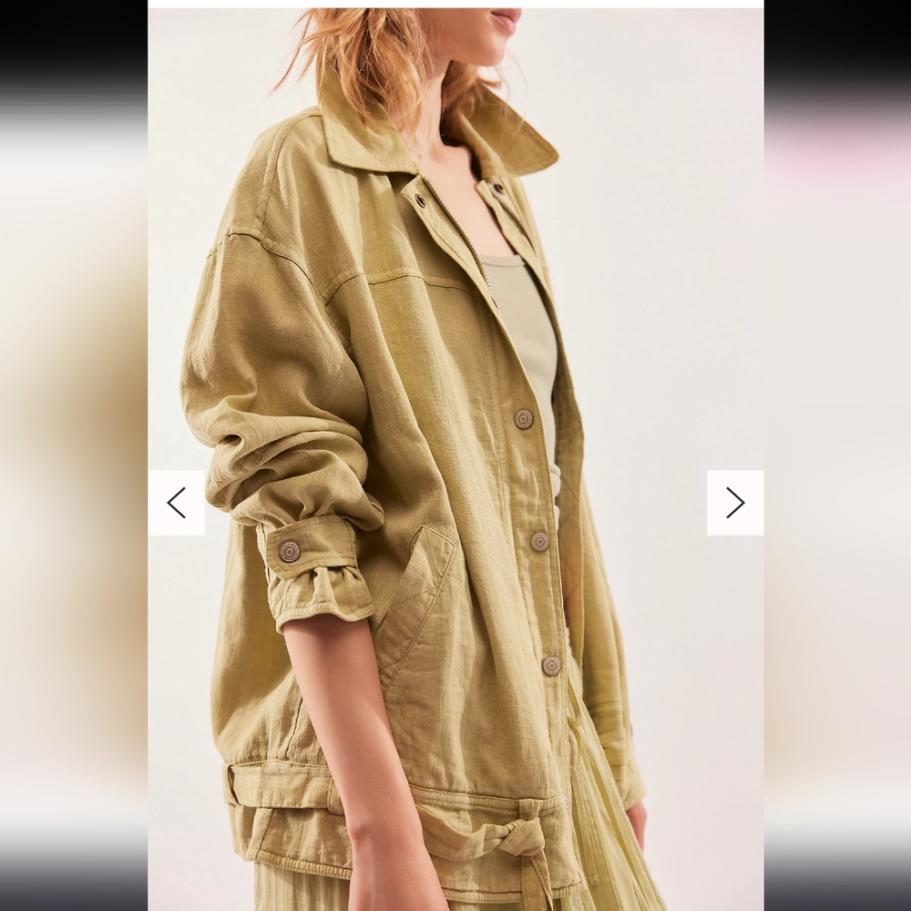 Free People We The Free Lola Linen Jacket NWOT Size M Light Green $168